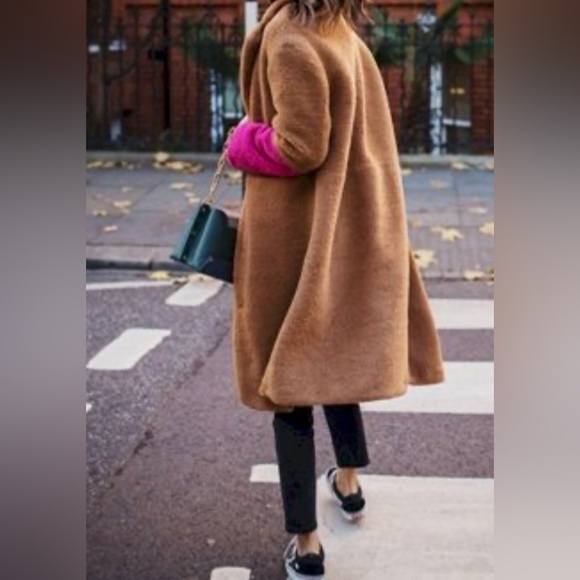 Mango - women’s Teddy Coat camel & fuchsia Oversized winter long jacket XXS / XS - Picture 2 of 11